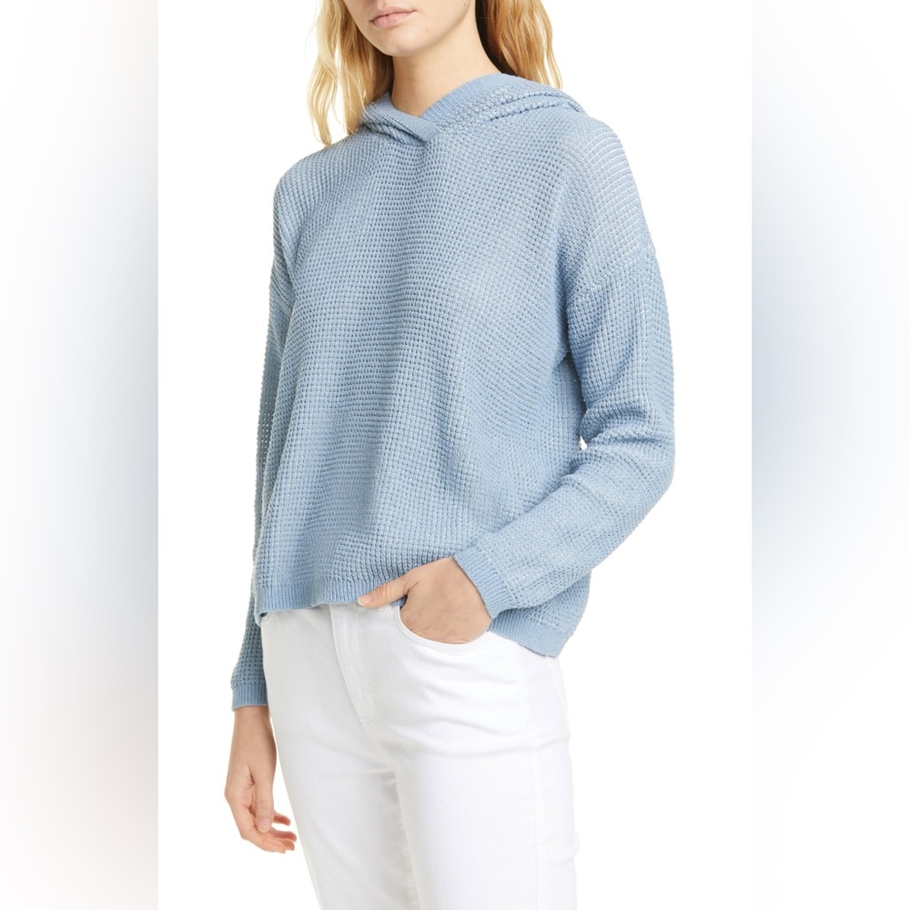 *Eileen Fisher Womens Sweaters Organic Cotton Silk Funnel Neck/hooh. Box Top.Fer